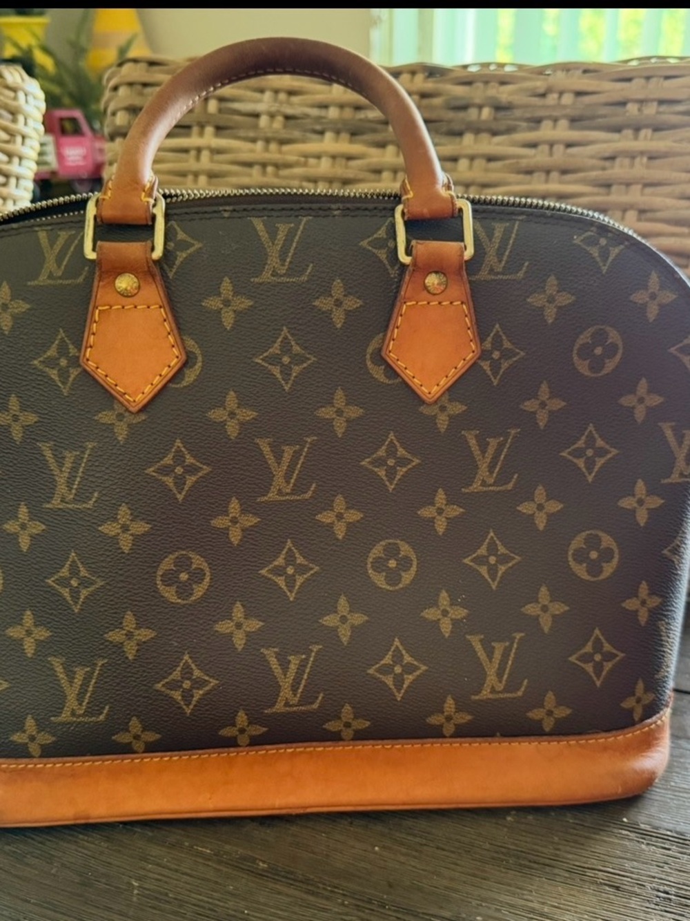 Louis Vuitton Brown Monogram Canvas Satchel with Tan Leather Trim